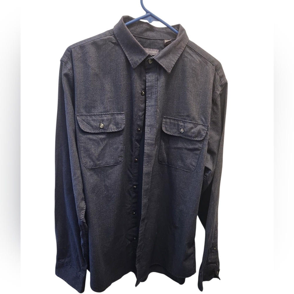 Van Heusen Never Tuck Regular Fit Blue Casual Button Down Shirt Mens Large